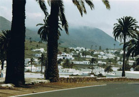 Het witte dorpje Haria in het Dal van de duizend palmen op Lanzarote