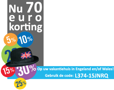 70 euro korting vakantiehuis engeland en wales